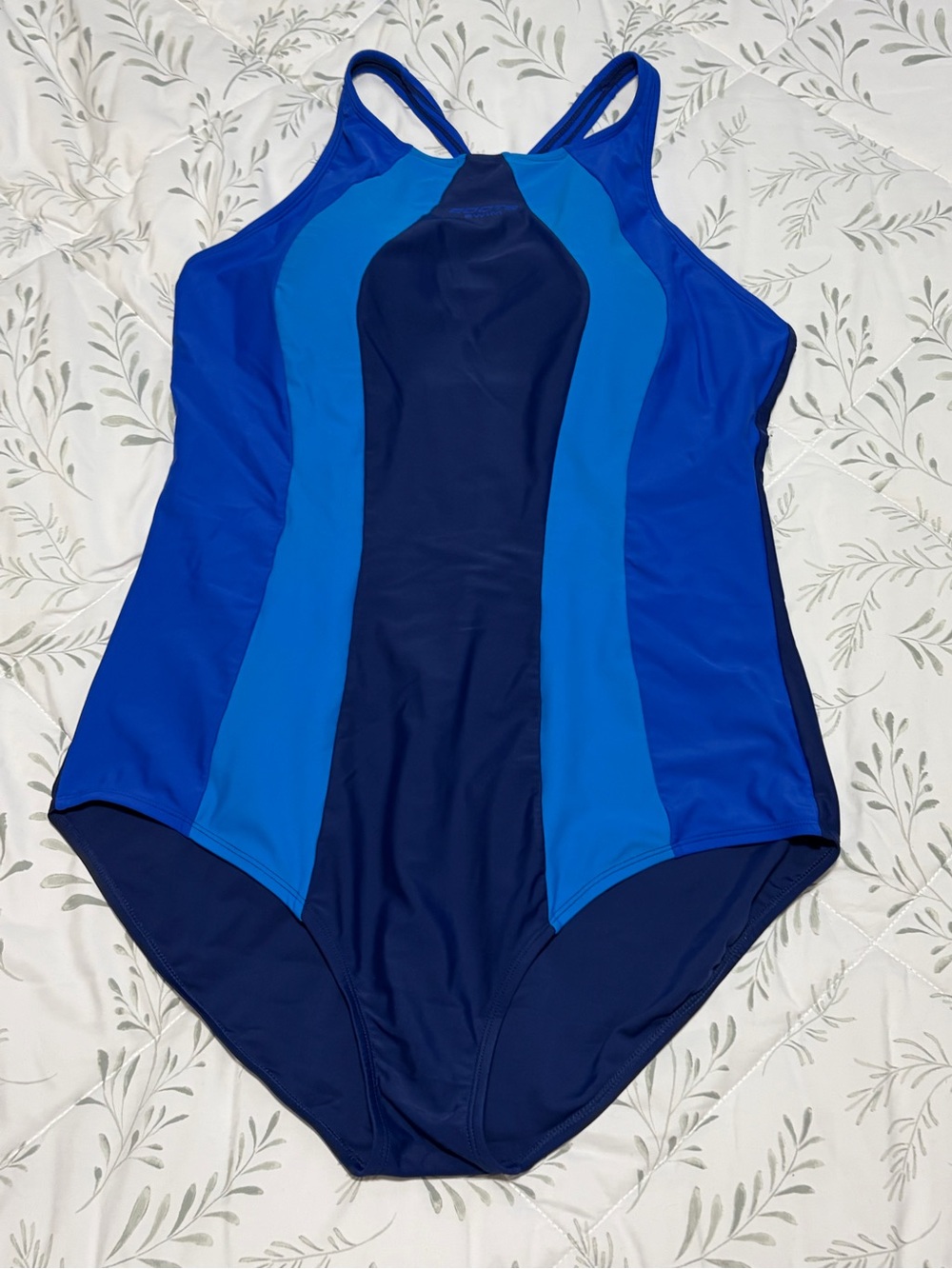 Roots Swim One Piece Bathing Suit 16 Plus Size Full Coverage Activewear Blue 1X